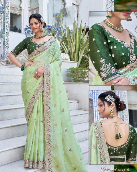 Pista Pure Satin Reception Saree Collection With Coding Work