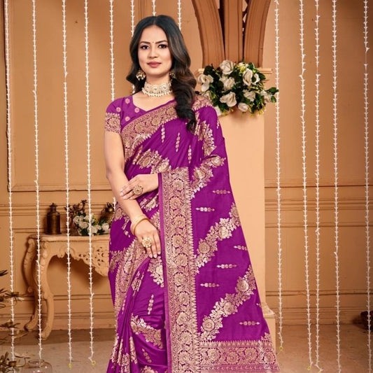 Violet Silk Weaving Daily Wear Saree For Women