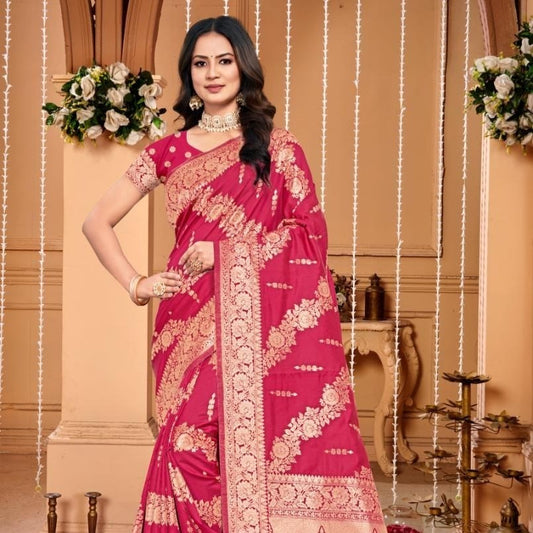 Pink Silk Weaving Daily Wear Saree For Women