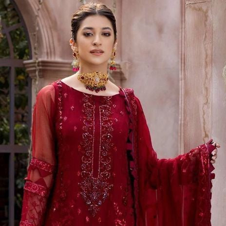 Red Color Georgette Sequins Embroidery Party Wear Pakistani Suit