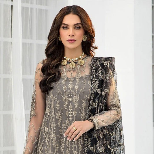 Grey Party Wear Georgette Embroidery Pakistani Suit