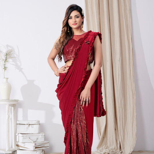 Red Ready To Wear Saree