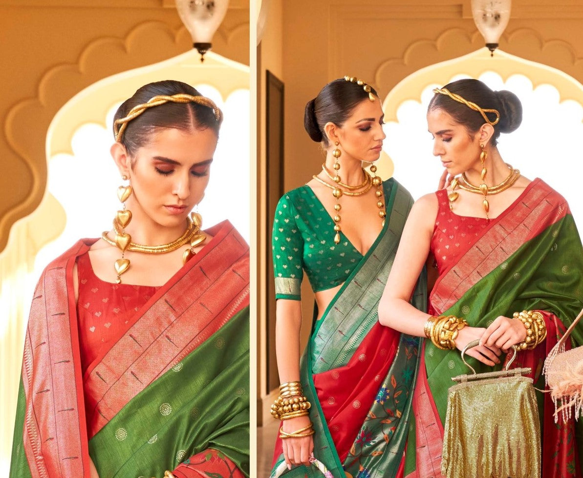 Green Jacquard Wedding Wear Paithani Silk Saree