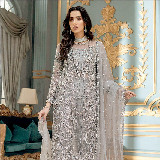 Grey Color Party Wear Heavy Diamond Embroidery Salwar Suit