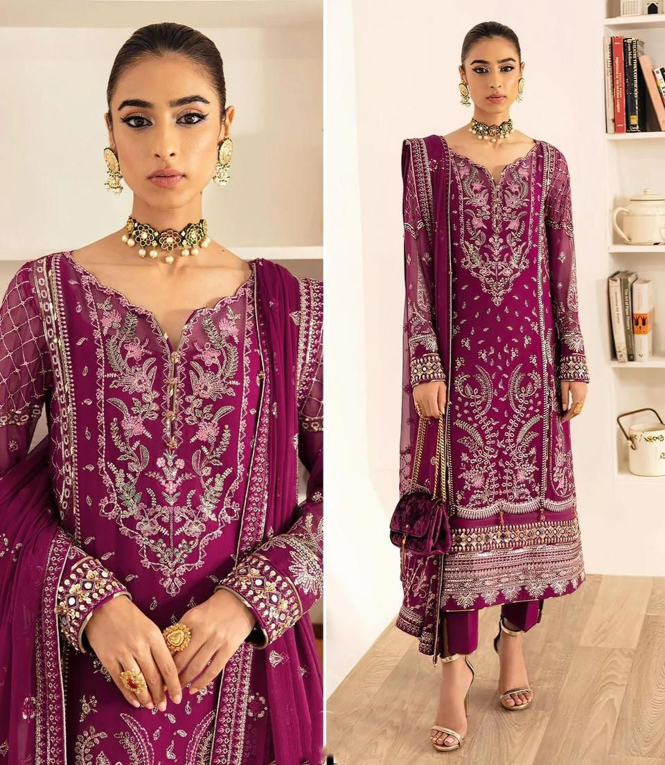 Purple Color Heavy Embroidered Pakistani Suits With Pants