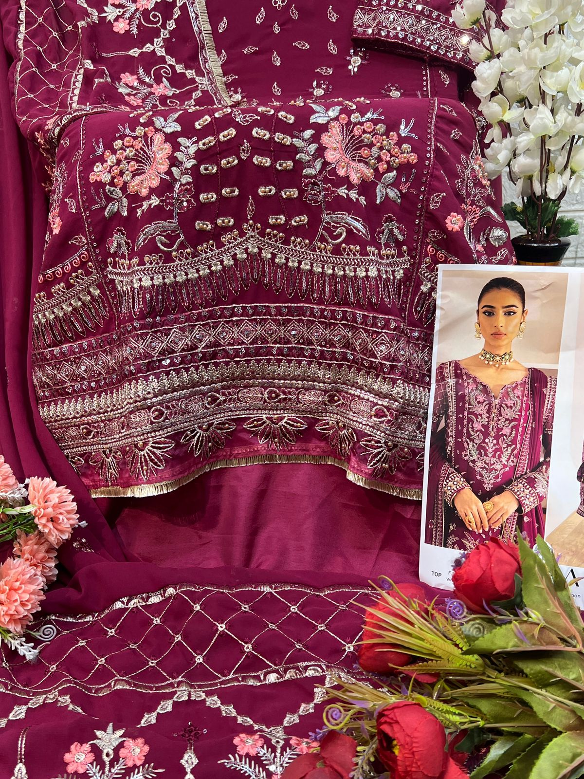 Purple Color Heavy Embroidered Pakistani Suits With Pants