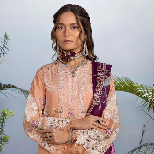 Peach Thread Embroidered Pakistani Bridal Dress Pakistani Cotton Suit