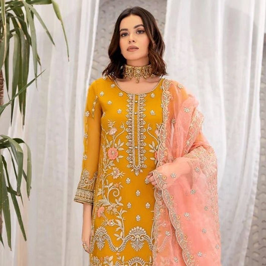Yellow Embroidery Organza Pakistani Bridal Dress Pakistani Suit