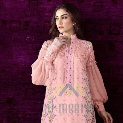 Peach Pastel Floral Embroidered Regular Kurta With Trouser