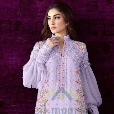 Purple Pastel Floral Embroidered Regular Kurta With Trouser