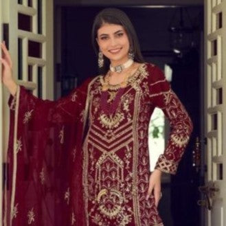 Bridal Wear Maroon Embroidered Organza Sharara Suit