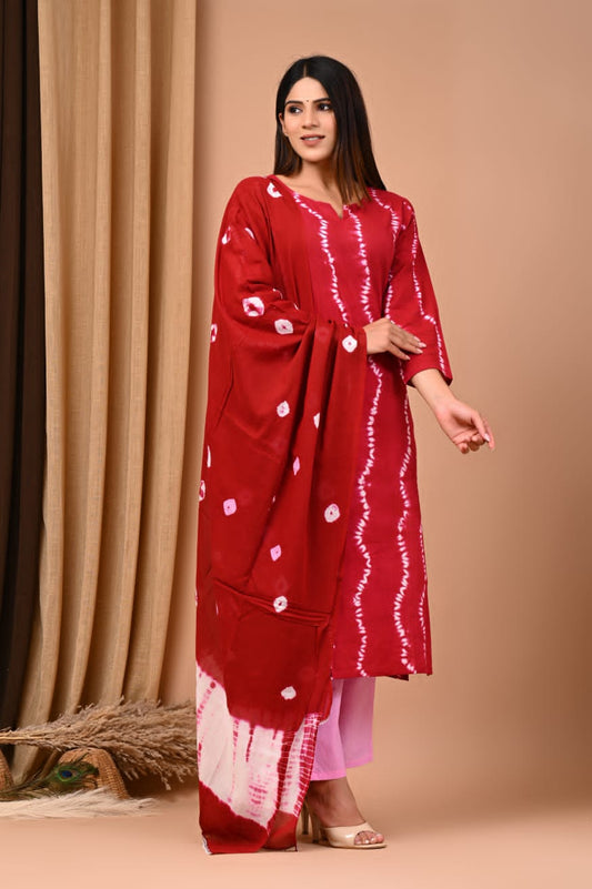 Red Bagru Hand block Printed Designer Cotton Suit