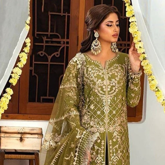 Mehendi Bridal Series Georgette Embroidery Lehenga Style Pakistani Suit
