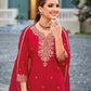 Crimson Red Roman Silk Handwork Embroidery Sharara Palazzo Suit