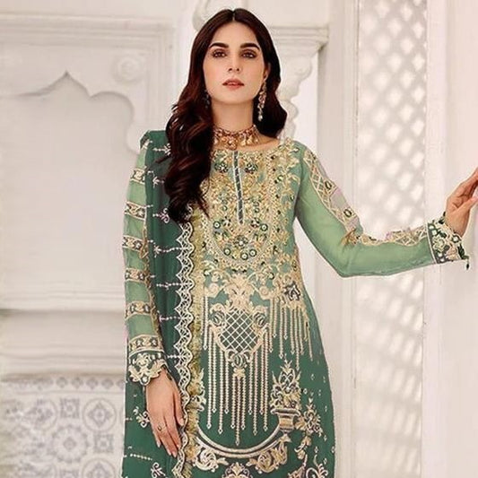 Green Color Wedding Wear Georgette Embroidered Pakistani Bridal Dress