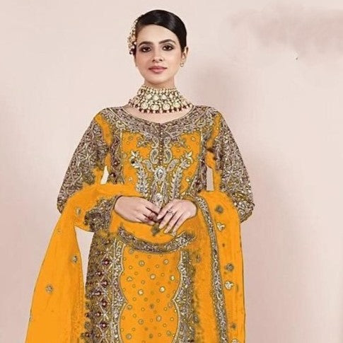 Mustard Haldi Ceremony Sequence Embroidered Heavy Pakistani Suits