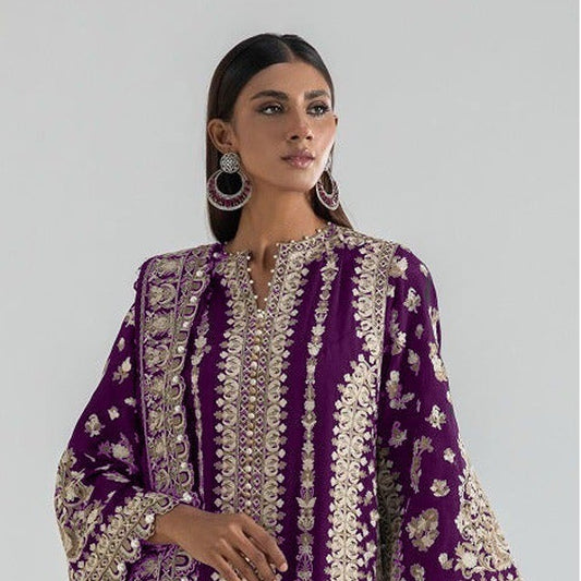 Purple Color Wedding Wear Heavy Embroidered Pakistani Suit