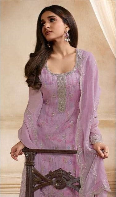 Purple Colored Party Wear Salwar Kameez Floral Embroidered