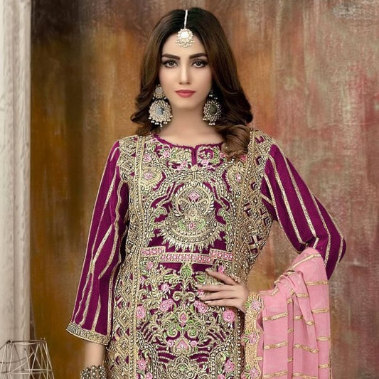 Purple Color Eid Collection Heavy Embroidered Pakistani Salwar Kameez