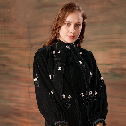 Demanding Black Colored Designer Handwork Style Velvet Tunic