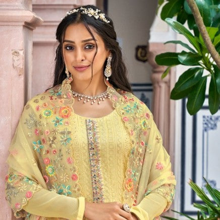 Pastel Yellow Multi Embroidery Designer Salwar Suit