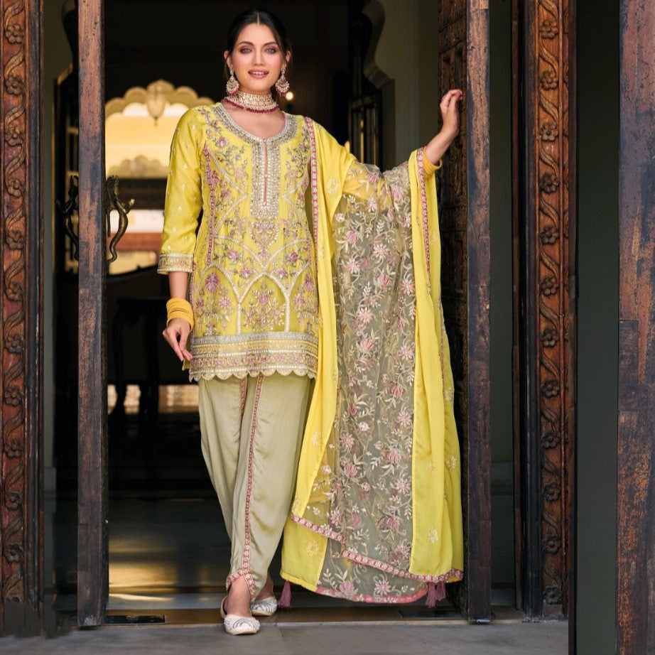 Buy Magenta Kaftan Dhoti Suit Embellished In Stripe Pattern On The Bodice  Online - Kalki Fashion