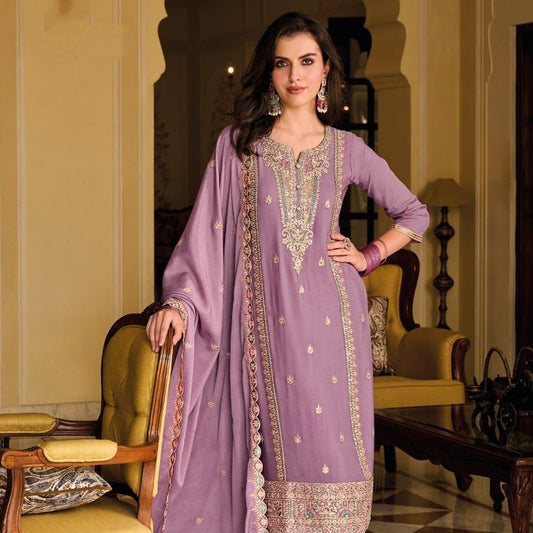 Lavender Color Festive Look Alluring Chinon Readymade Salwar Suit