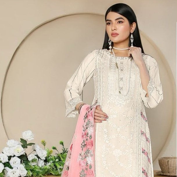 White Festive Wear Embroidered Georgette Pakistani Suit