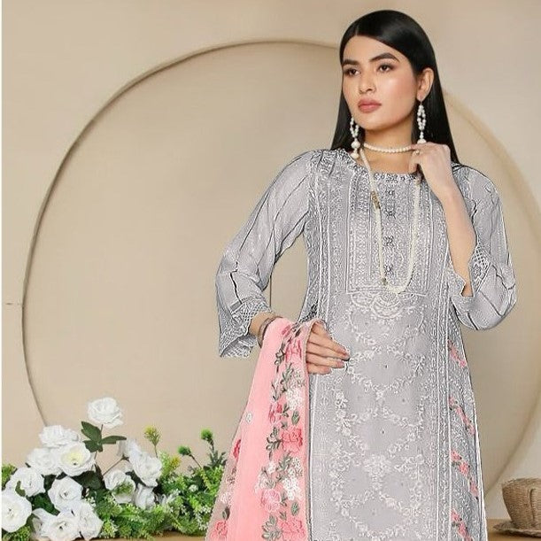 Grey Festive Wear Embroidered Georgette Pakistani Suit