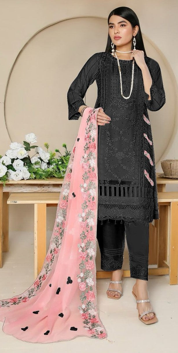 Black Festive Wear Embroidered Georgette Pakistani Suit