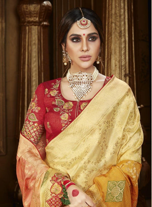 Light Orange Color Silk Designer Saree