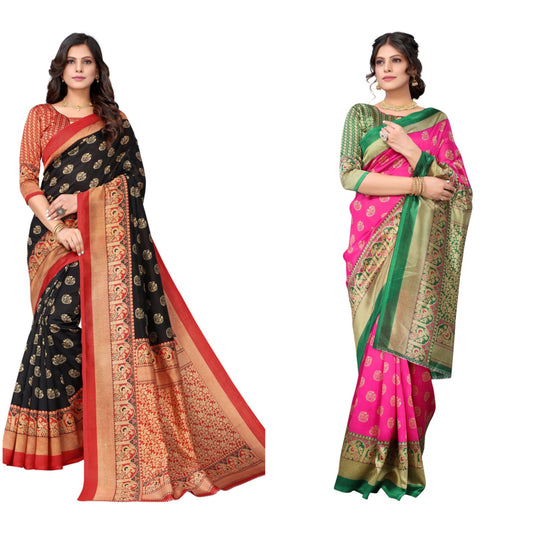 Black  And Pink Color Casual Wear Art Silk Saree Combo Pack Of -2