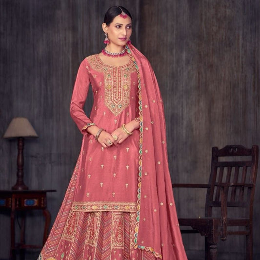 Puch Pink Heavy Embroidered Lehanga Suits For Wedding