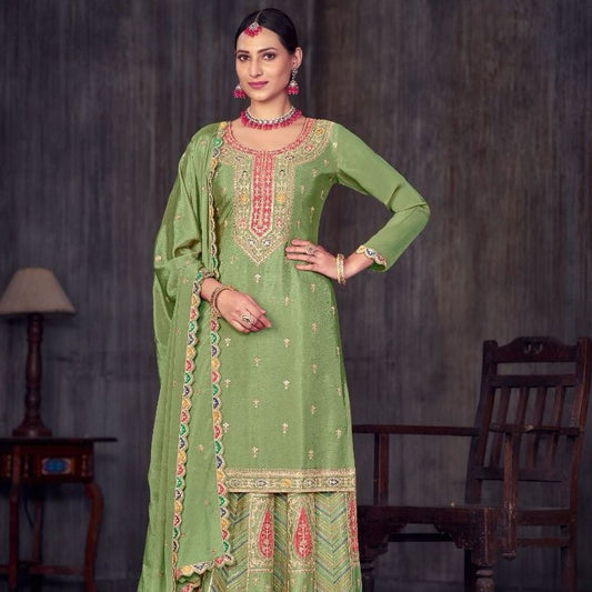 Sea Green Heavy Embroidered Lehanga Suits For Wedding