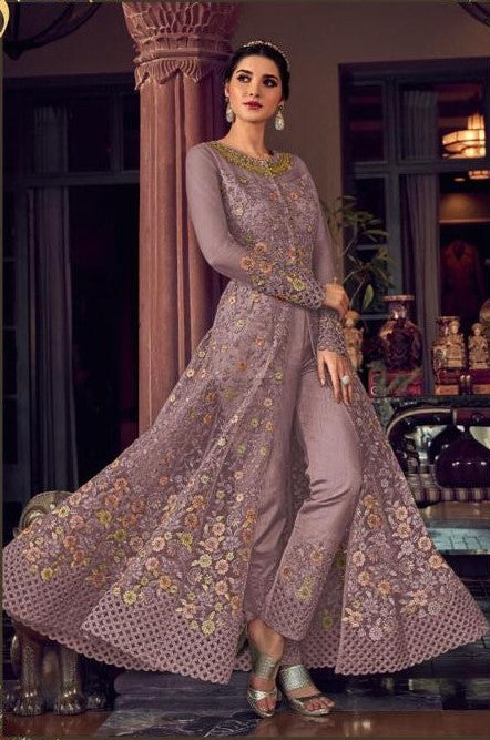 Blissful Mauve Motif Embroidered Jacket Style Salwar Suit