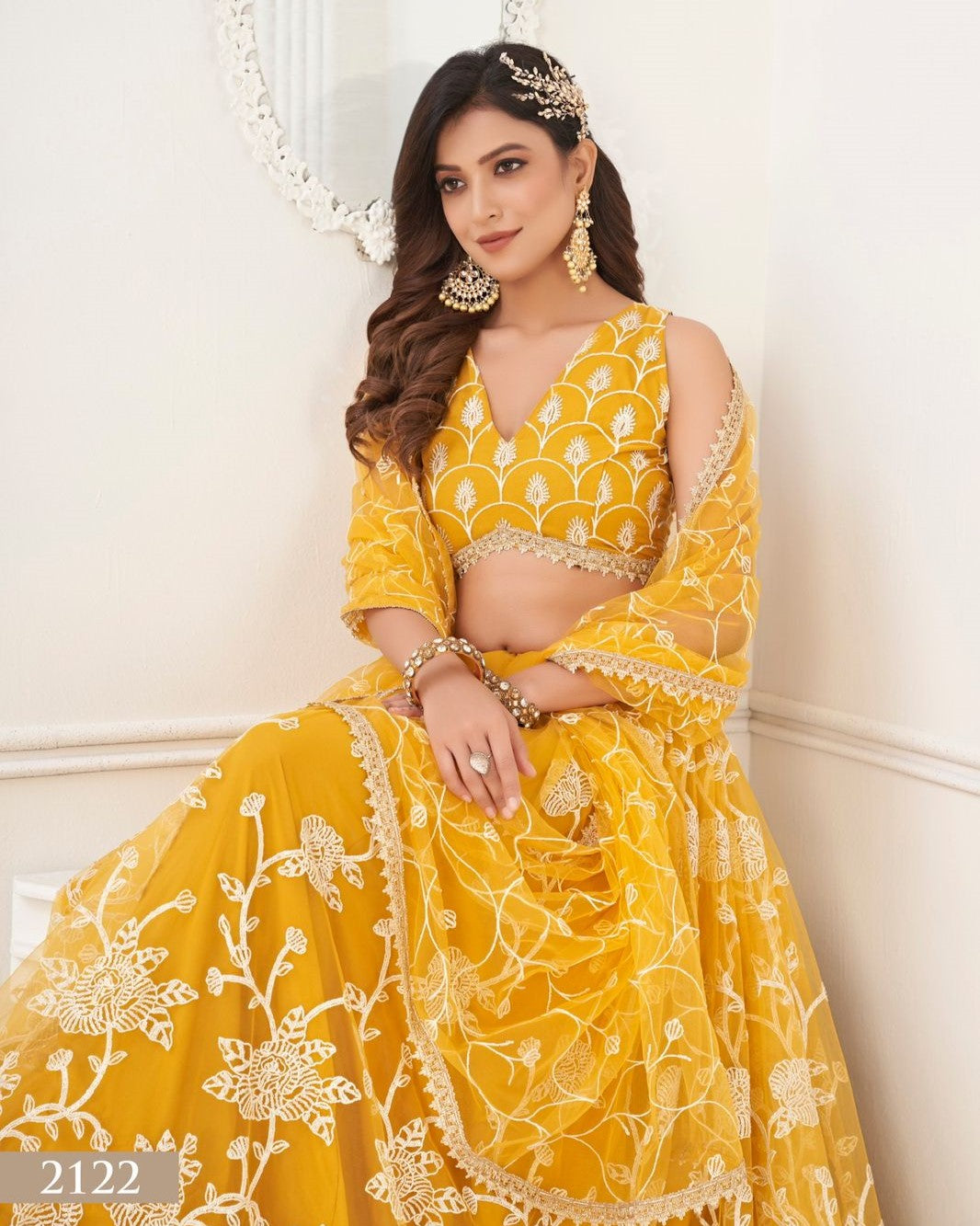 Jomso Party Wear 143284 -- RE - Yellow Colored Designer Georgette Lehenga  Choli at Rs 2999 in Surat
