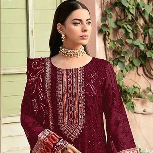Red Color Blooming Georgette Embroidered Pakistani Salwar Kameez