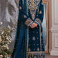 Teal Blue Color Winter Collection Heavy Embroidered Velvet Salwar Suit