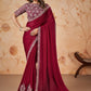 Maroon Crepe Satin Silk Heavy Embroidered Saree For Wedding