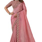 Pink Color Heavy Embroidered Banarasi Crush Silk Fabric Bollywood Style Party Wear Saree