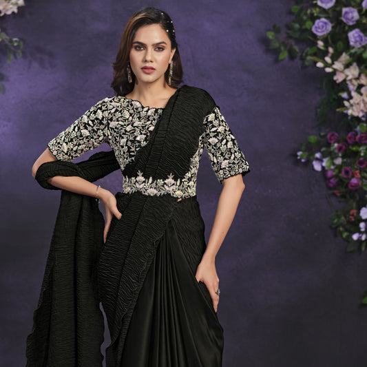 Black Readymade Cocktail Party Wear Saree