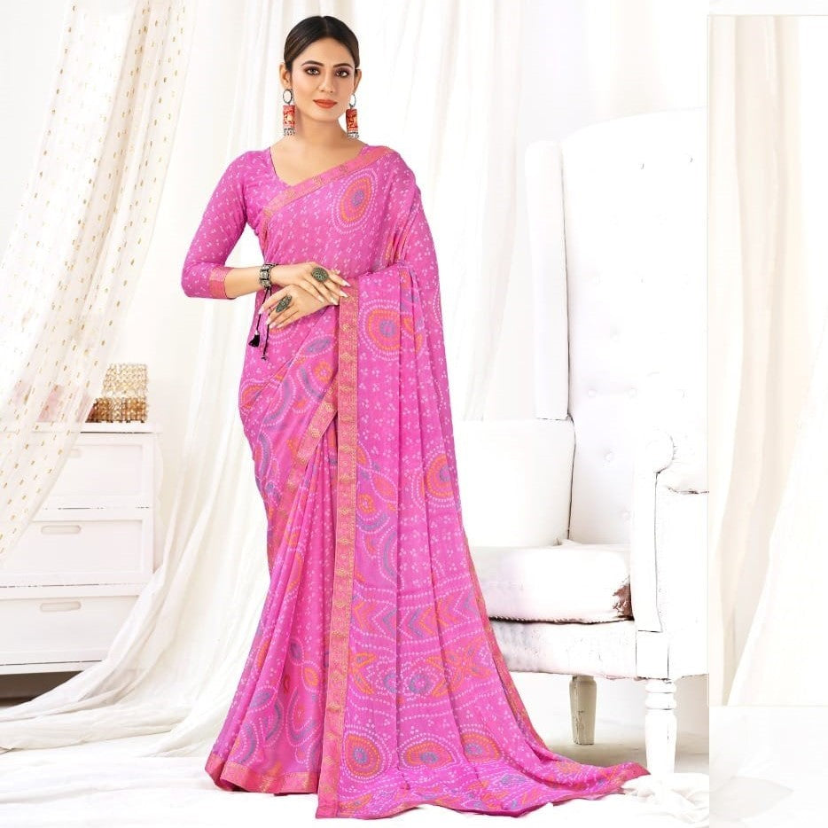 Banarasi Weaved Border Dark Pink Color Saree