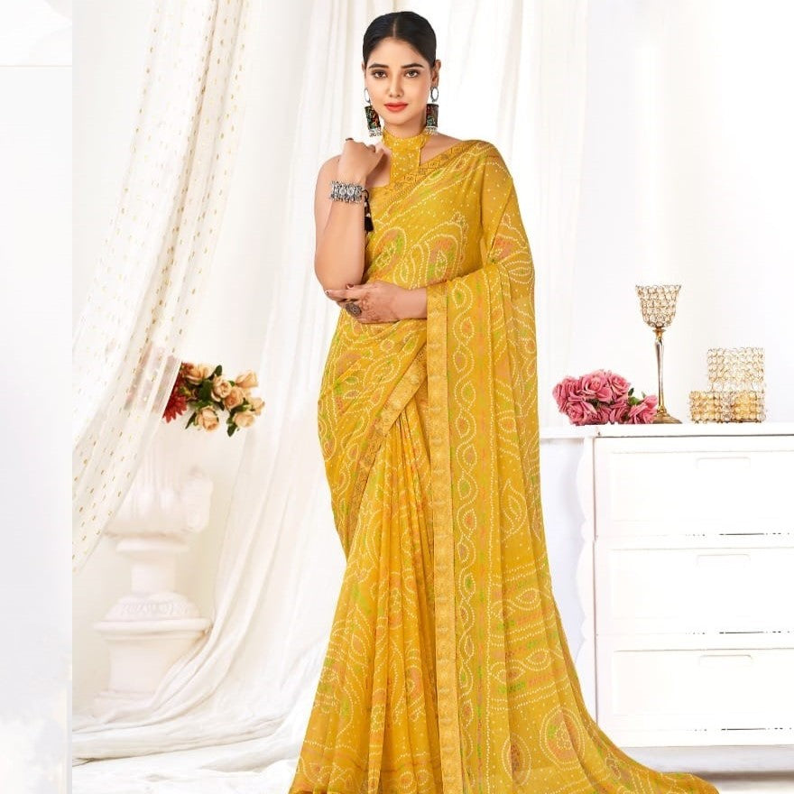 Banarasi Weaved Border Yellow Color Saree