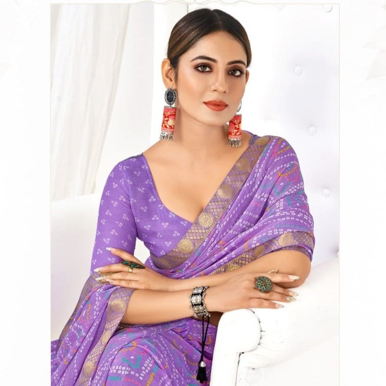 Banarasi Weaved Border Violet Color Saree
