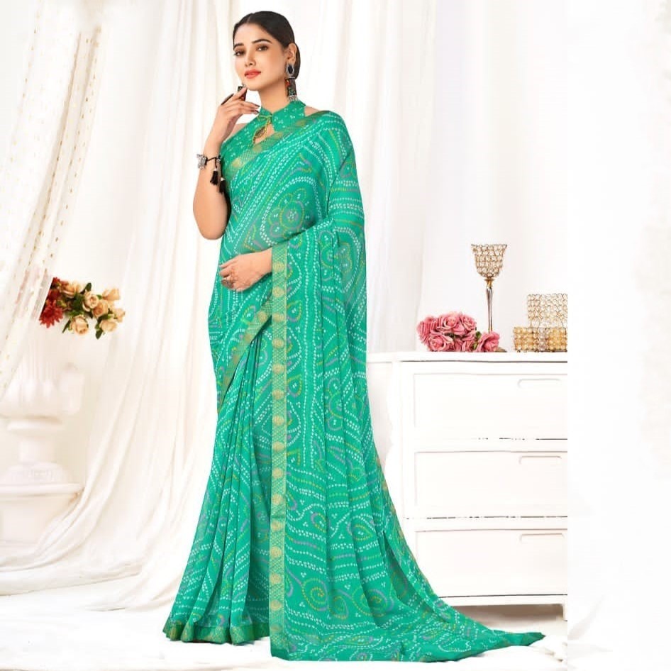 Banarasi Weaved Border Green Color Saree