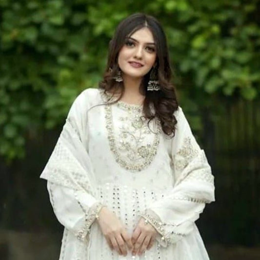 White Color Party wear Beautiful Sequins Embroidery Pakistani Salwar Kameez