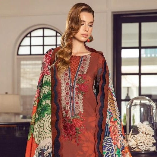 Red Pashmina Print Embroidered Winter Salwar Suit