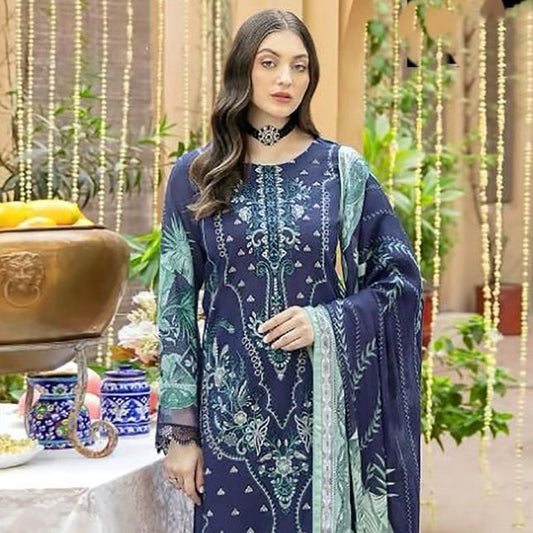 Blue Color Luxury Lawn Collection Self Embroidery & Patch Work