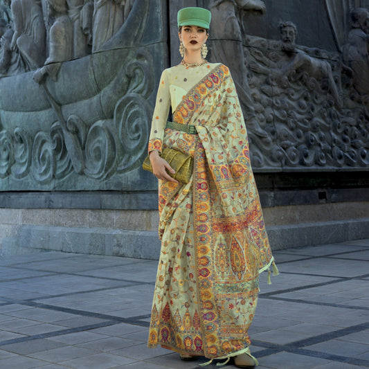 Lime Color Handloom Weaving Paithani Silk Saree