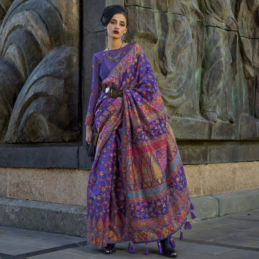Purple  Color Handloom Weaving Paithani Silk Saree